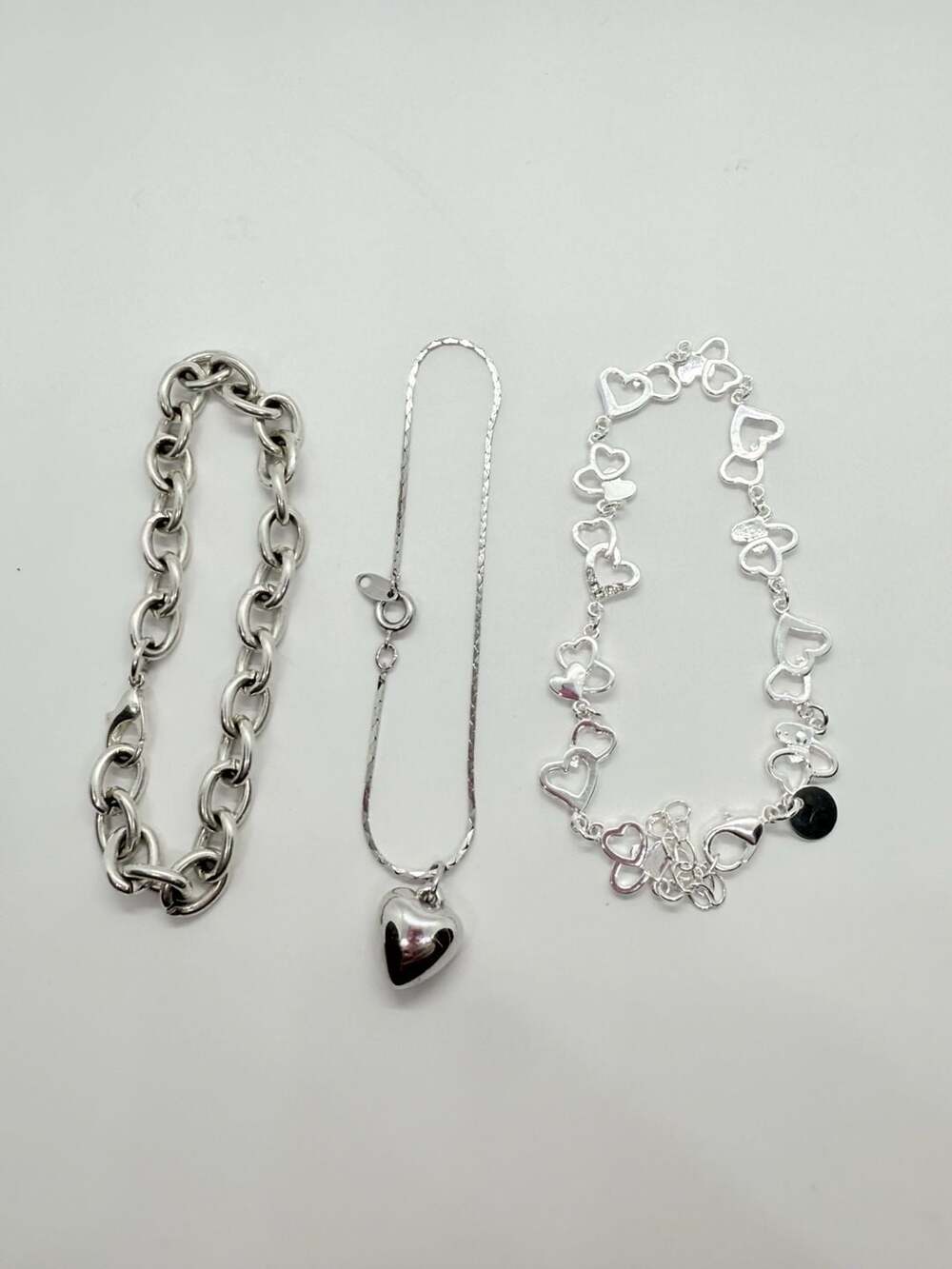 Silver Tone Heart Charm Chain Bracelet Stack